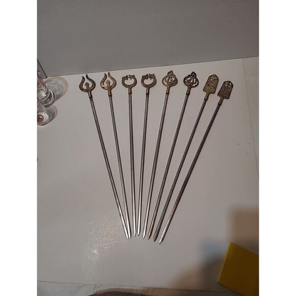Tarzan Inox Turkey Vtg Set of 9 Stainless Steel Brass Shish Kabob Skewers (9) - Picture 2 of 8